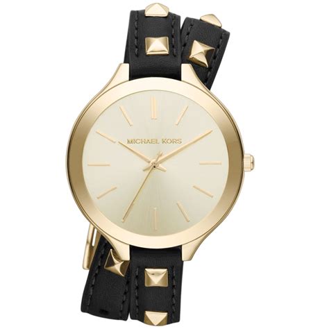 michael kors black leather wrap watch|Michael Kors Watch leather women.